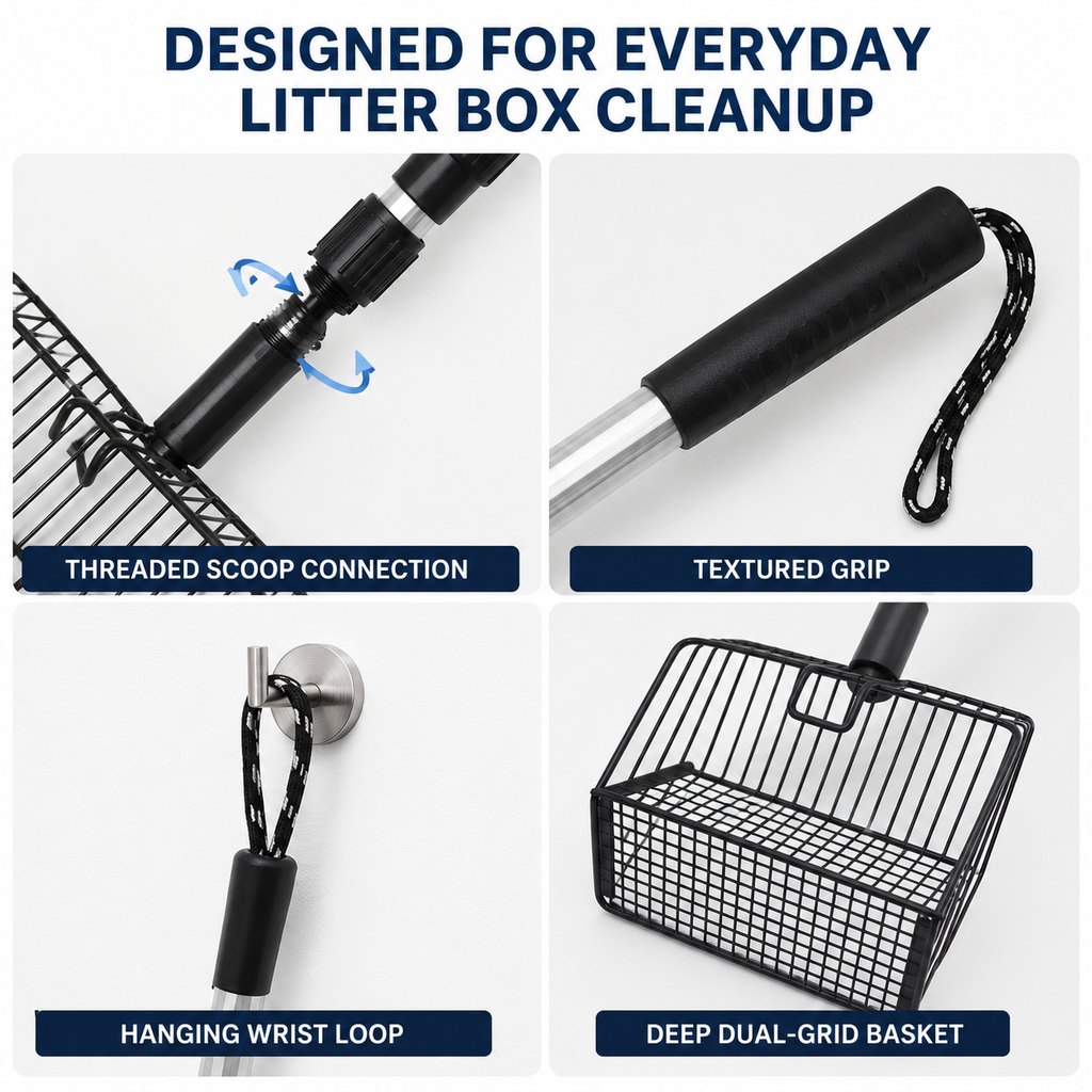 Telescoping Cat Litter Scoop for Deep Litter Boxes | Long Handle Sifter for Less Bending