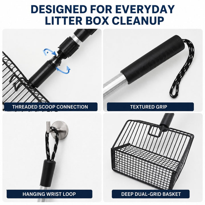 Telescoping Cat Litter Scoop for Deep Litter Boxes | Long Handle Sifter for Less Bending