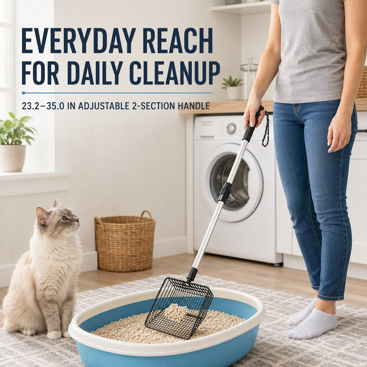 Telescoping Cat Litter Scoop for Deep Litter Boxes | Long Handle Sifter for Less Bending
