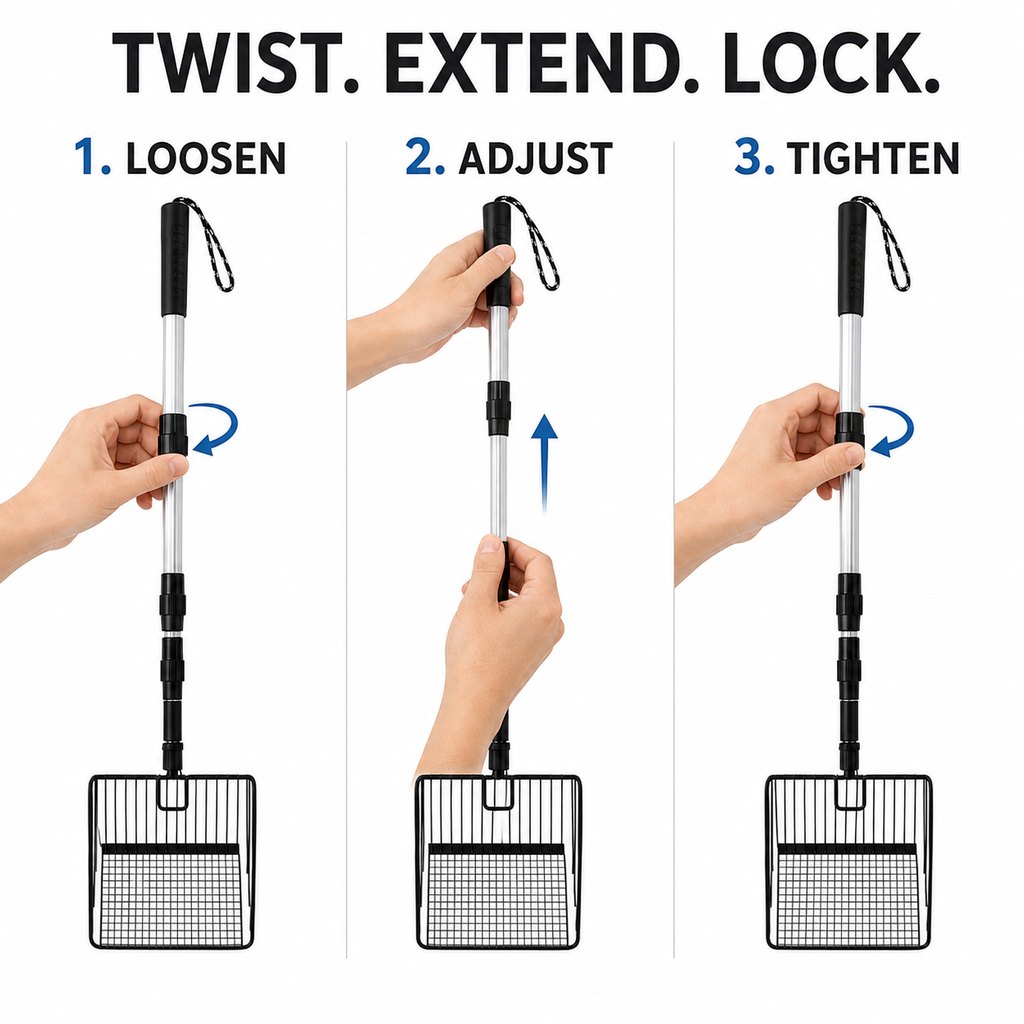 Telescoping Cat Litter Scoop for Deep Litter Boxes | Long Handle Sifter for Less Bending