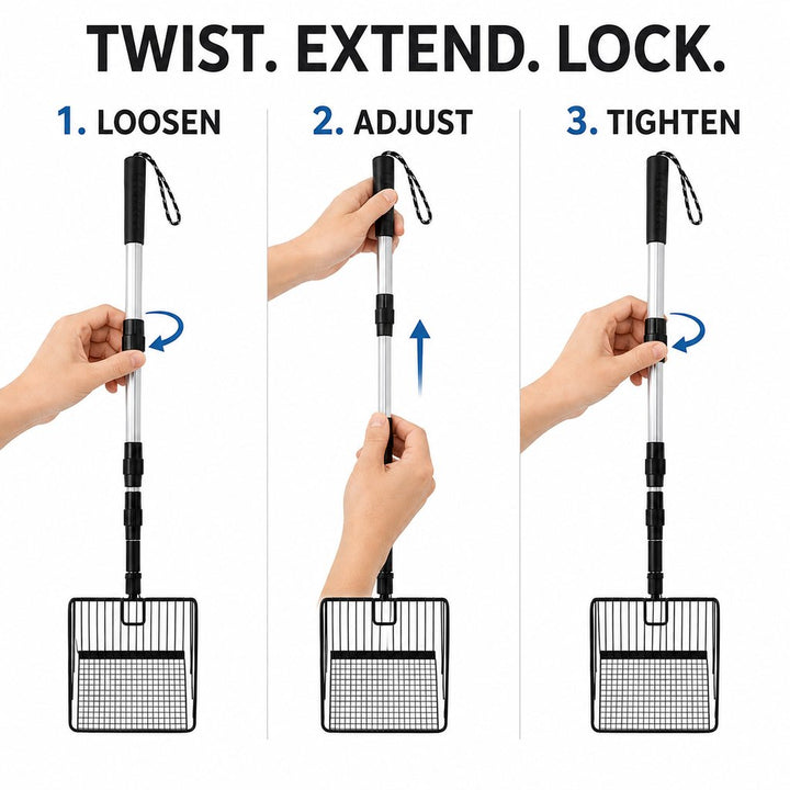 Telescoping Cat Litter Scoop for Deep Litter Boxes | Long Handle Sifter for Less Bending