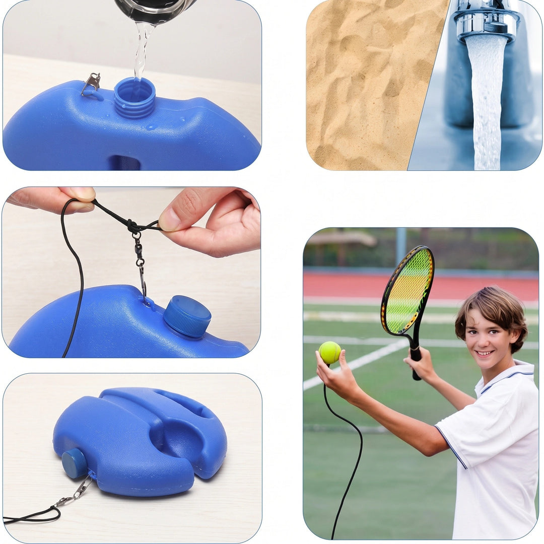 Tennis Rebound Trainer with Elastic Rope, Fillable Base and Practice Ball
