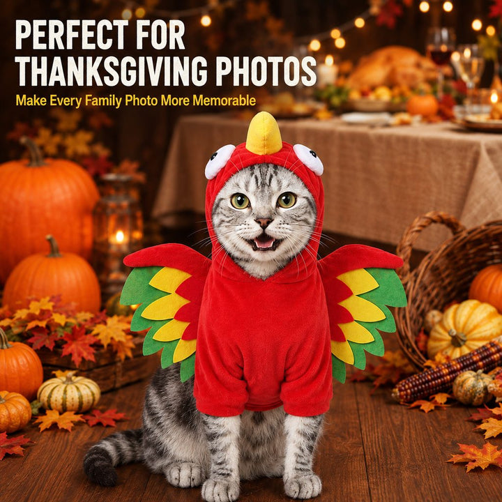 Halloween Turkey Costume for Dogs & Cats | One-Piece Hooded Pet Outfit for Parties & Photos