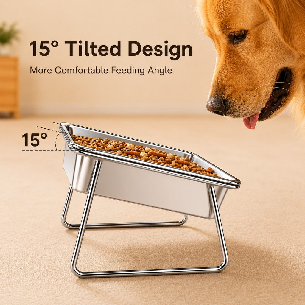 Elevated 304 Stainless Steel Pet Bowl with Stand for Cats & Dogs