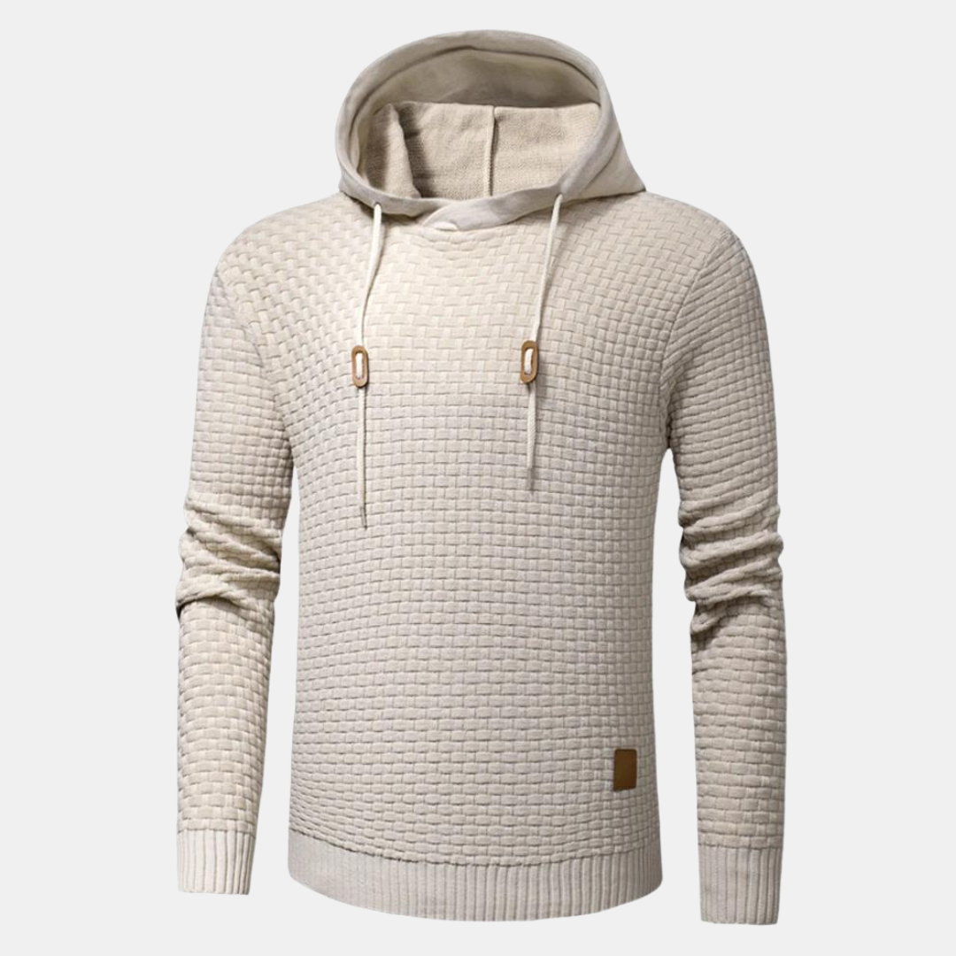 Men's Casual Drawstring Textured Knit Hoodie