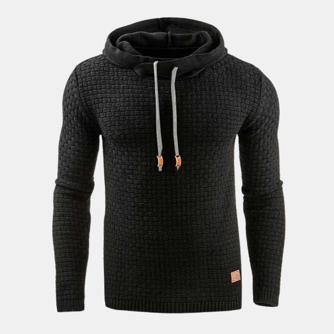 Men's Casual Drawstring Textured Knit Hoodie
