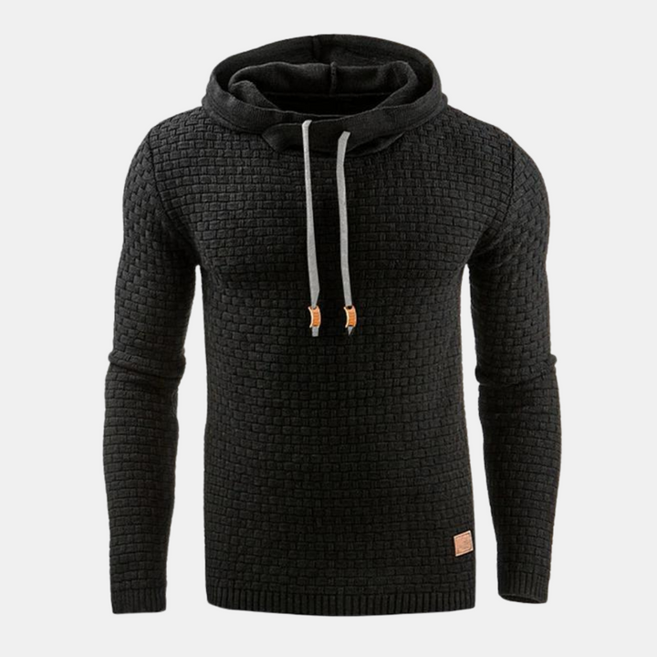 Men's Casual Drawstring Textured Knit Hoodie