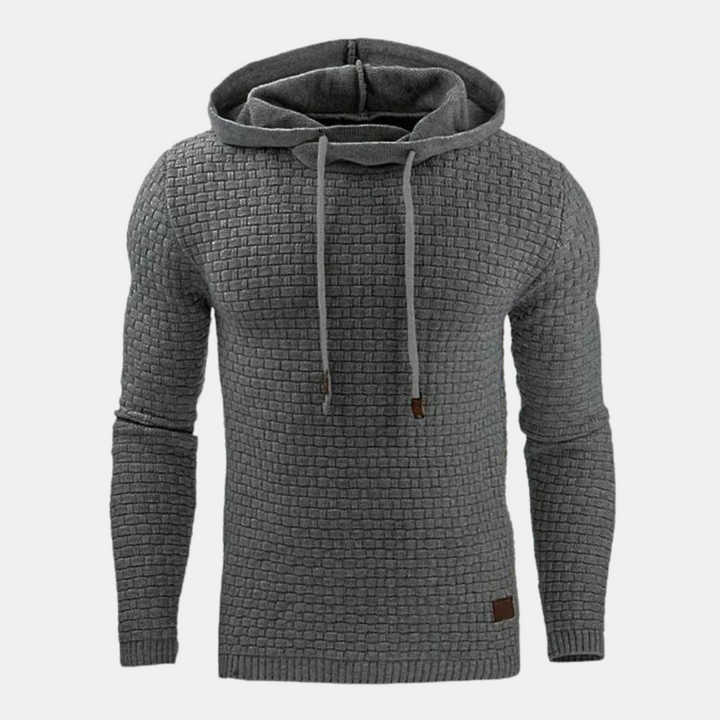Men's Casual Drawstring Textured Knit Hoodie
