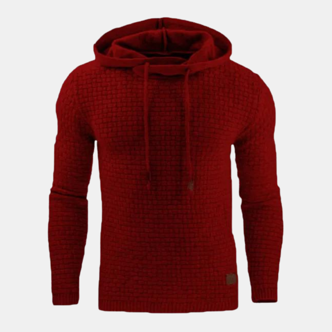 Men's Casual Drawstring Textured Knit Hoodie