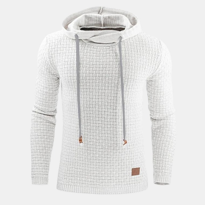Men's Casual Drawstring Textured Knit Hoodie