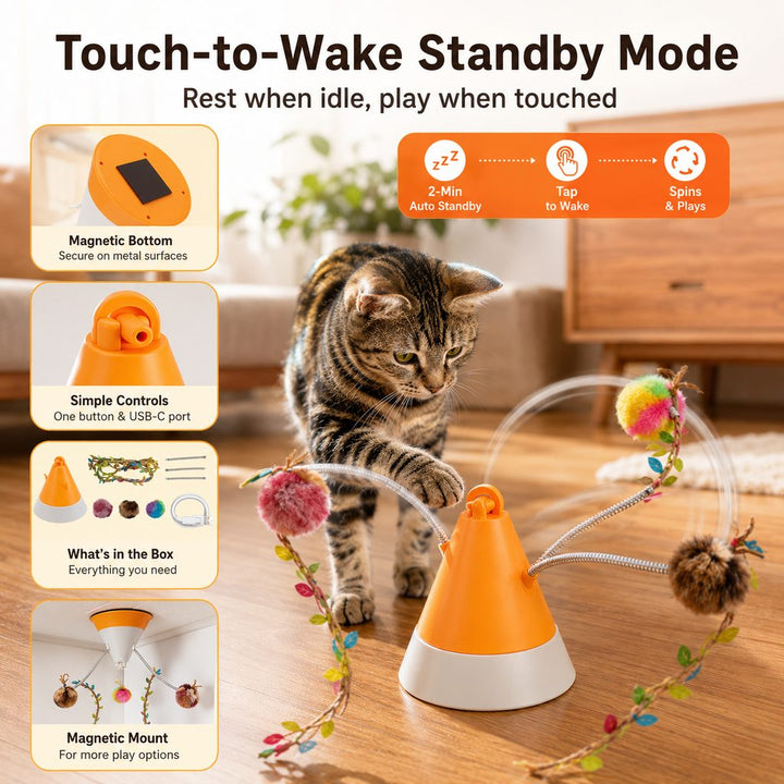 MiaSpin 360 Magnetic Rotating Cat Teaser Toy for Indoor Cats