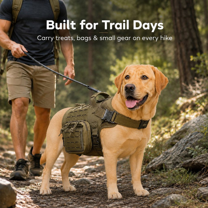 TrailGuard K9 Tactical Dog Backpack Harness with Dual Side Pouches for Hiking, Camping & Outdoor Walks
