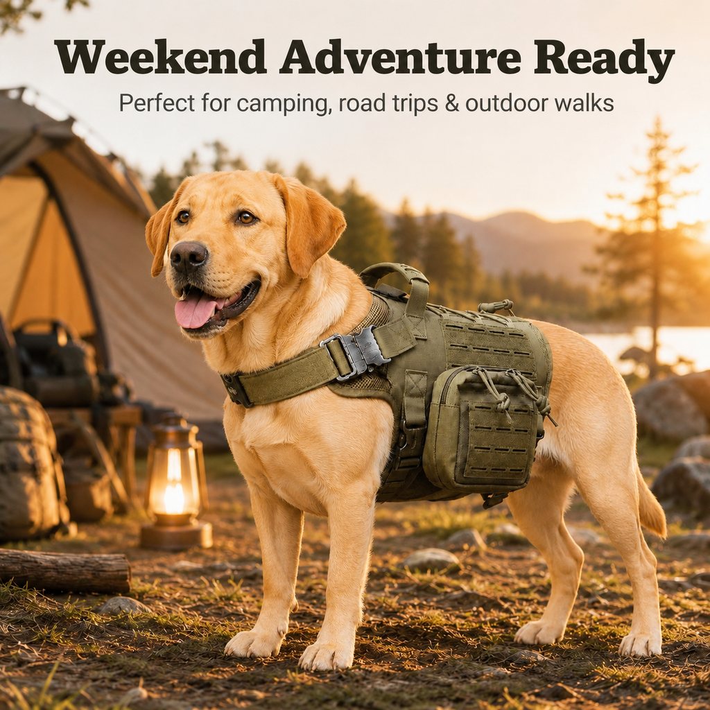TrailGuard K9 Tactical Dog Backpack Harness with Dual Side Pouches for Hiking, Camping & Outdoor Walks