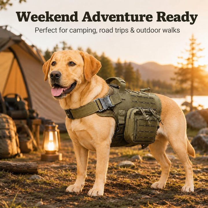 TrailGuard K9 Tactical Dog Backpack Harness with Dual Side Pouches for Hiking, Camping & Outdoor Walks