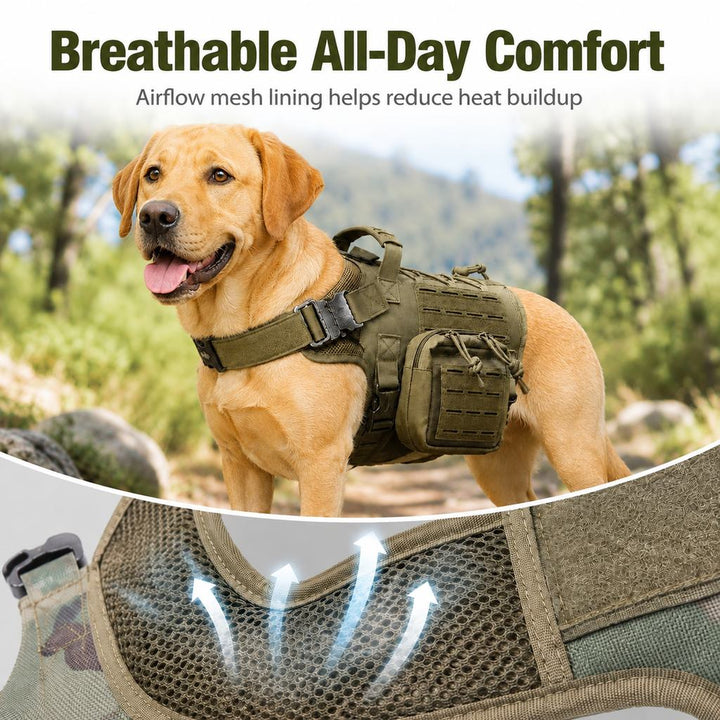 TrailGuard K9 Tactical Dog Backpack Harness with Dual Side Pouches for Hiking, Camping & Outdoor Walks
