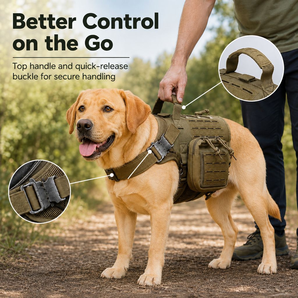 TrailGuard K9 Tactical Dog Backpack Harness with Dual Side Pouches for Hiking, Camping & Outdoor Walks