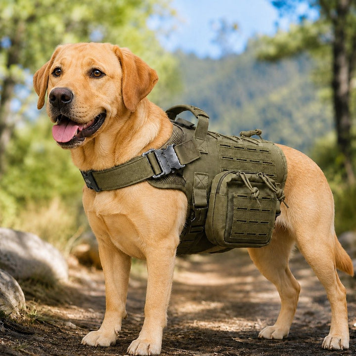 TrailGuard K9 Tactical Dog Backpack Harness with Dual Side Pouches for Hiking, Camping & Outdoor Walks
