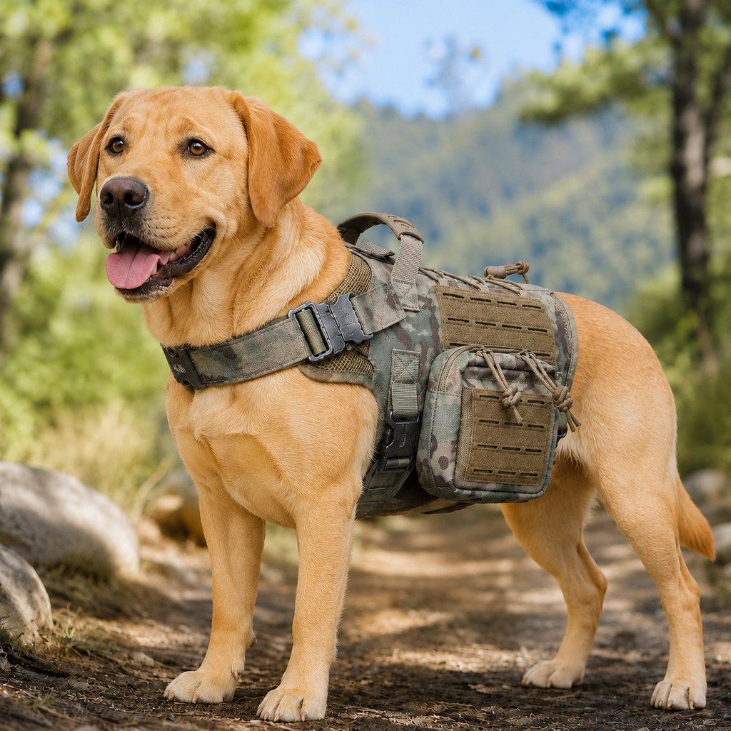 TrailGuard K9 Tactical Dog Backpack Harness with Dual Side Pouches for Hiking, Camping & Outdoor Walks