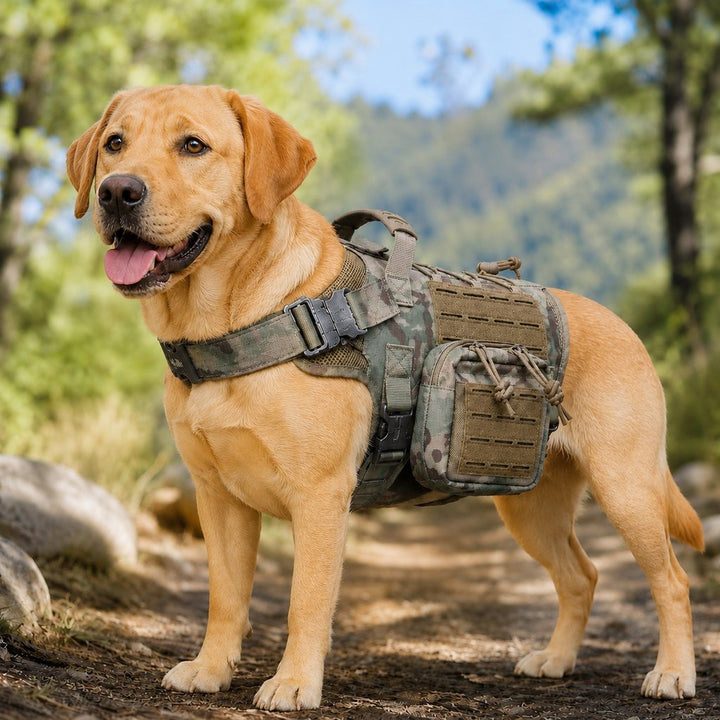 TrailGuard K9 Tactical Dog Backpack Harness with Dual Side Pouches for Hiking, Camping & Outdoor Walks