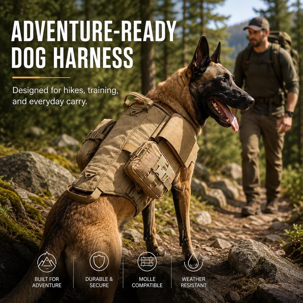 TrailGuard K9 Tactical Dog Backpack Harness for Hiking, Training & Better Control on Outdoor Walks
