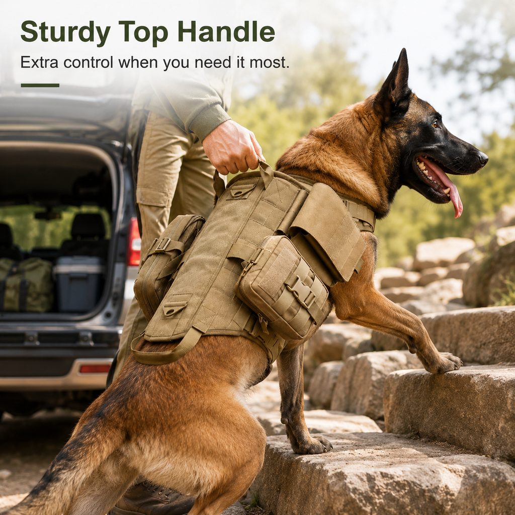TrailGuard K9 Tactical Dog Backpack Harness for Hiking, Training & Better Control on Outdoor Walks