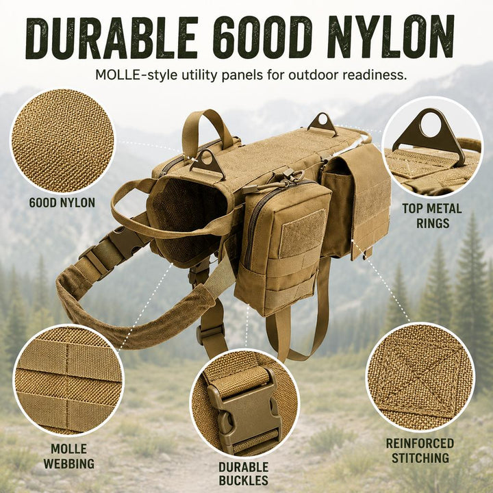 TrailGuard K9 Tactical Dog Backpack Harness for Hiking, Training & Better Control on Outdoor Walks