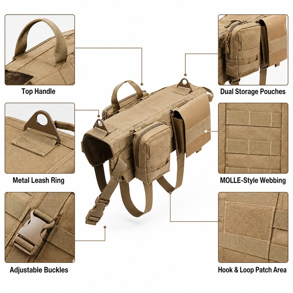 TrailGuard K9 Tactical Dog Backpack Harness for Hiking, Training & Better Control on Outdoor Walks