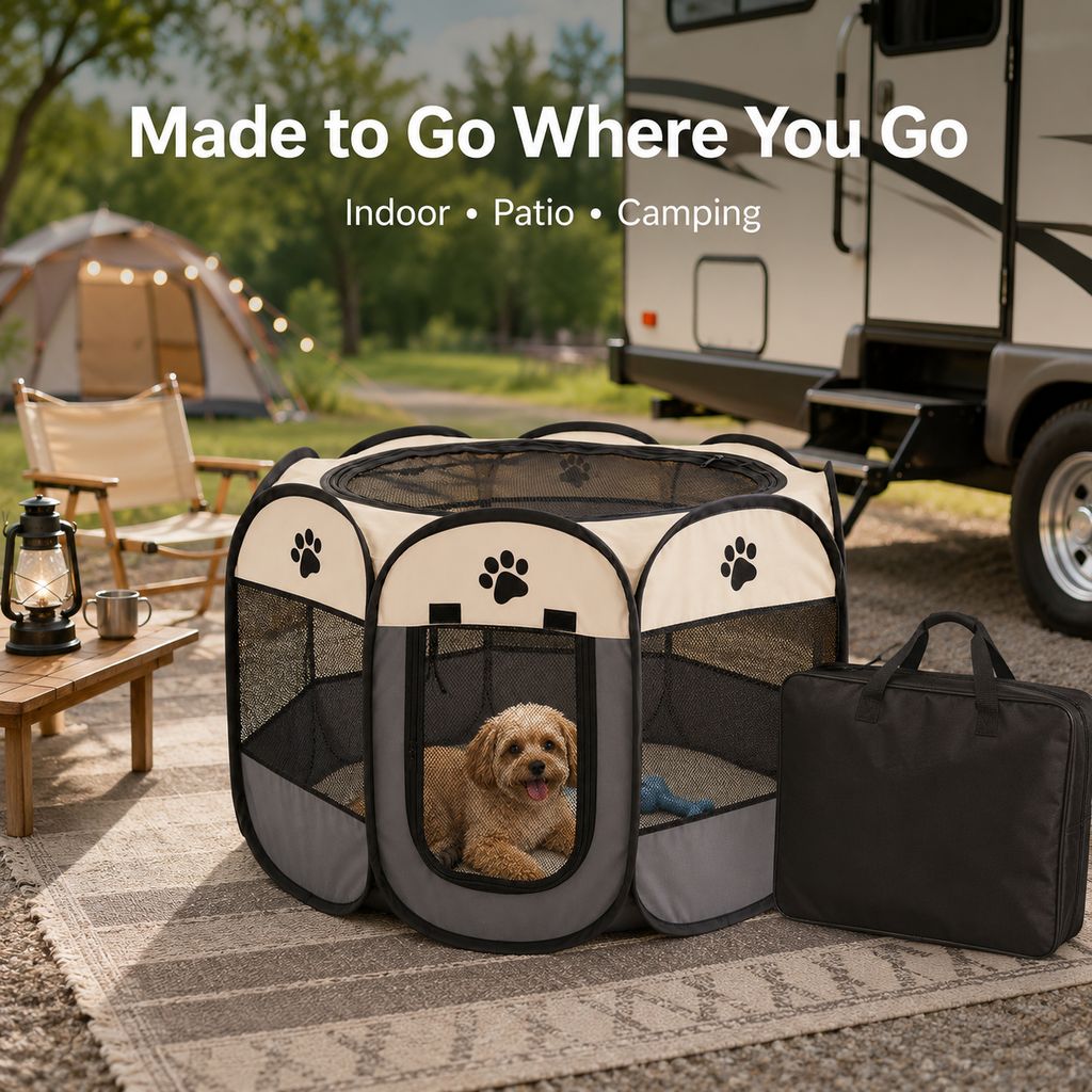 Portable Foldable Dog & Cat Playpen for Home, Travel & Camping