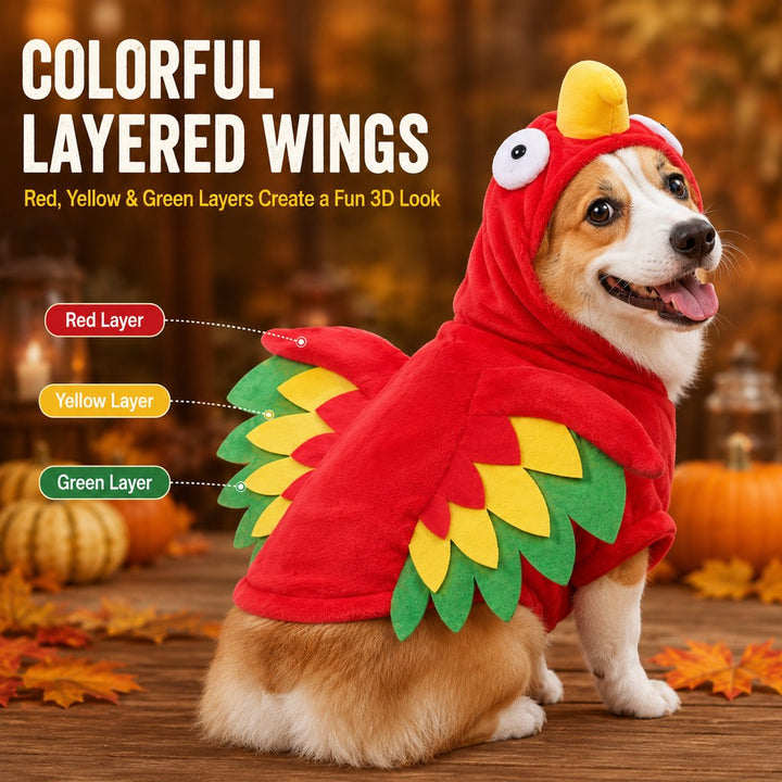 Halloween Turkey Costume for Dogs & Cats | One-Piece Hooded Pet Outfit for Parties & Photos