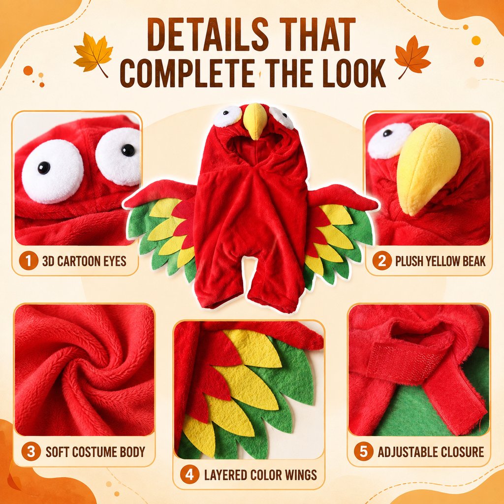 Halloween Turkey Costume for Dogs & Cats | One-Piece Hooded Pet Outfit for Parties & Photos