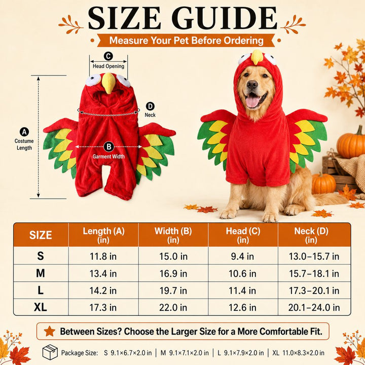 Halloween Turkey Costume for Dogs & Cats | One-Piece Hooded Pet Outfit for Parties & Photos