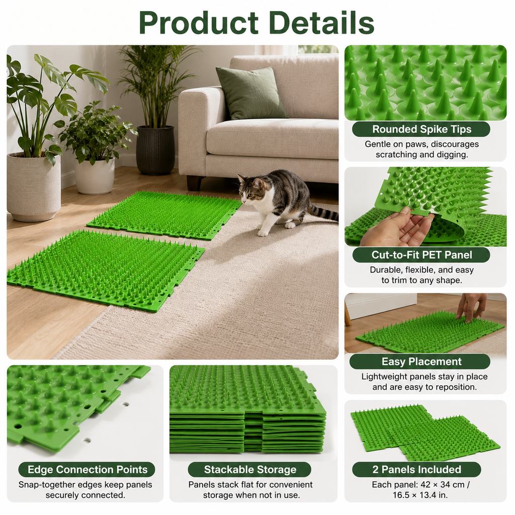 2-Pack Green Cut-to-Fit Cat Deterrent Mat for Sofas, Plants & Balconies