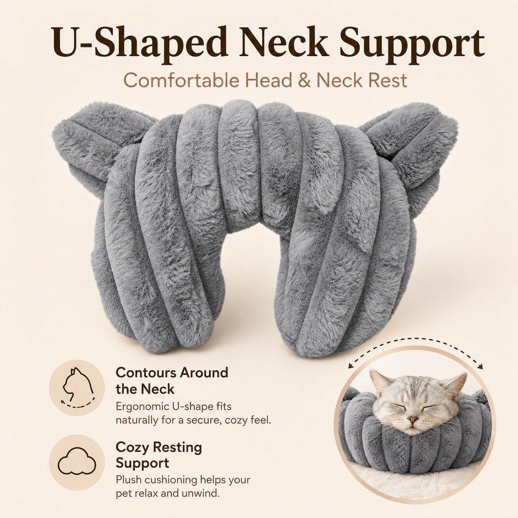 Cozy U-Shaped Pet Neck Pillow for Cats & Small Dogs