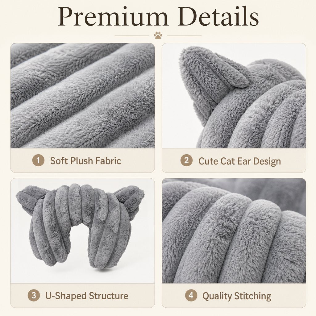 Cozy U-Shaped Pet Neck Pillow for Cats & Small Dogs