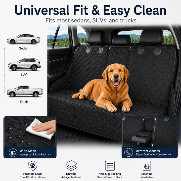 Waterproof Dog Car Back Seat Cover for Road Trips | Protects from Mud, Fur & Scratches