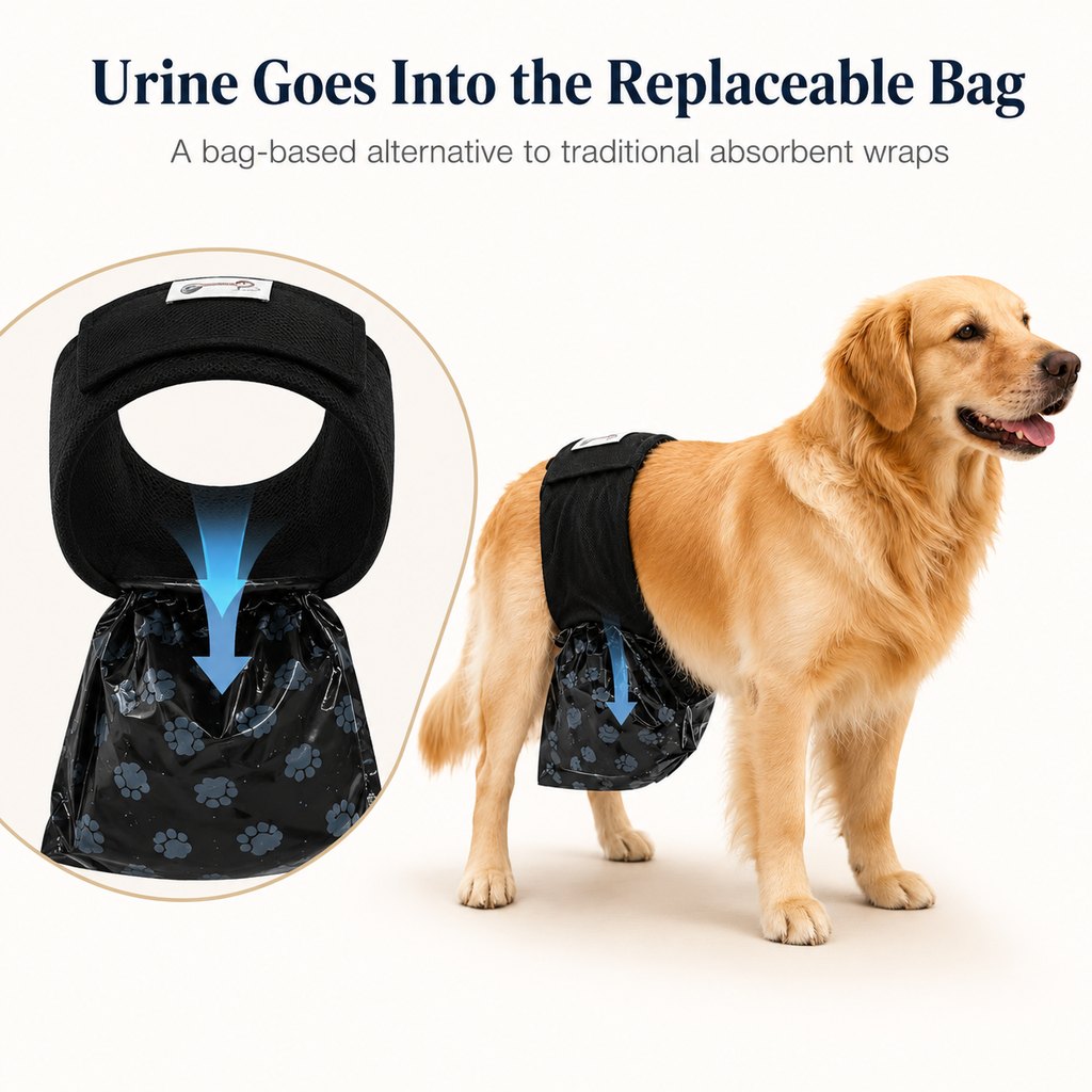 Reusable Male Dog Urine Collection Wrap with 50 Bags | Indoor Marking & Accident Support