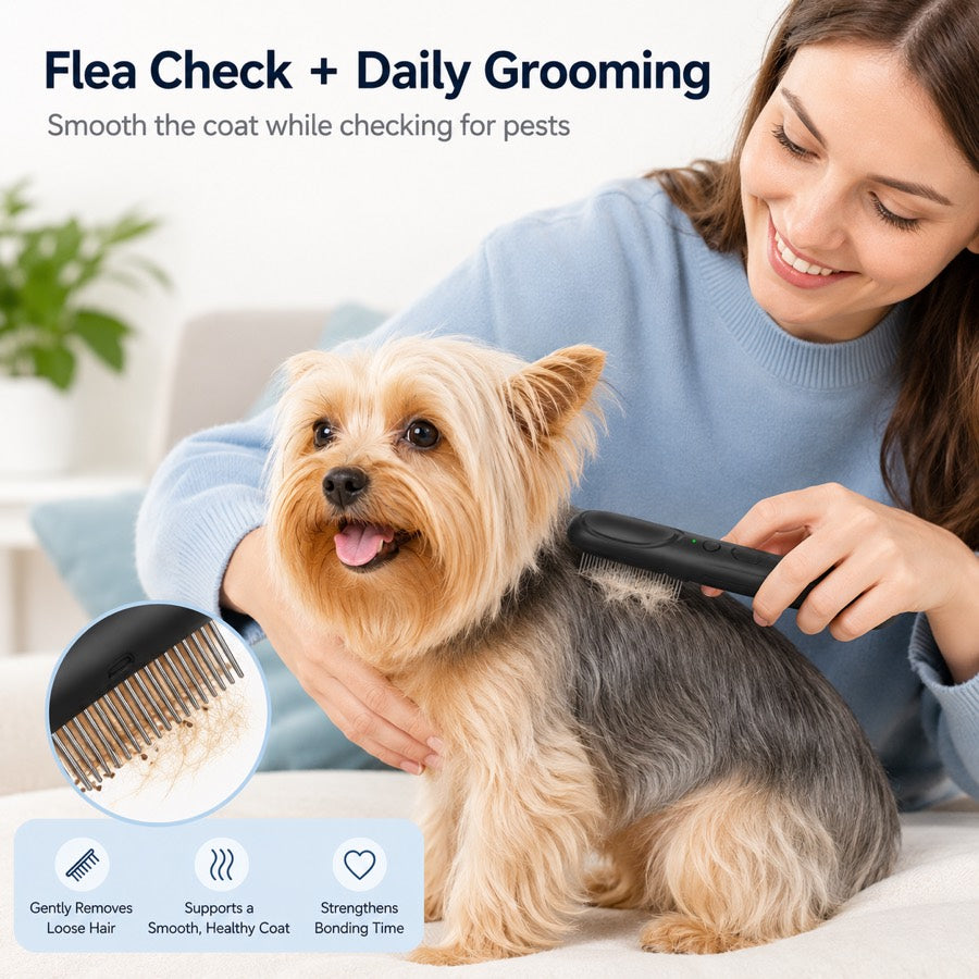 Electric Flea Comb for Dogs & Cats | At-Home Flea Check & Loose Hair Grooming Without Sprays