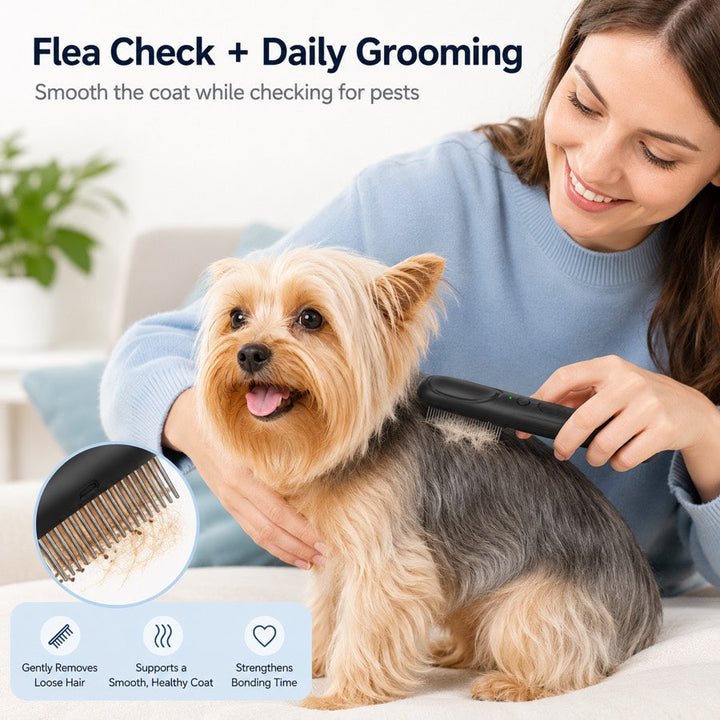 Electric Flea Comb for Dogs & Cats | At-Home Flea Check & Loose Hair Grooming Without Sprays