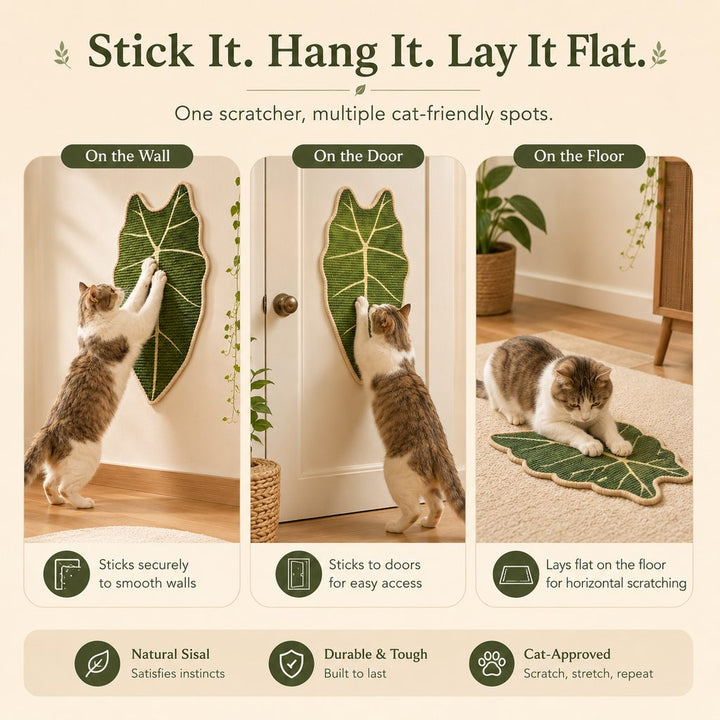 Botanical Stick-On Sisal Cat Scratcher Mat for Walls, Doors & Floors