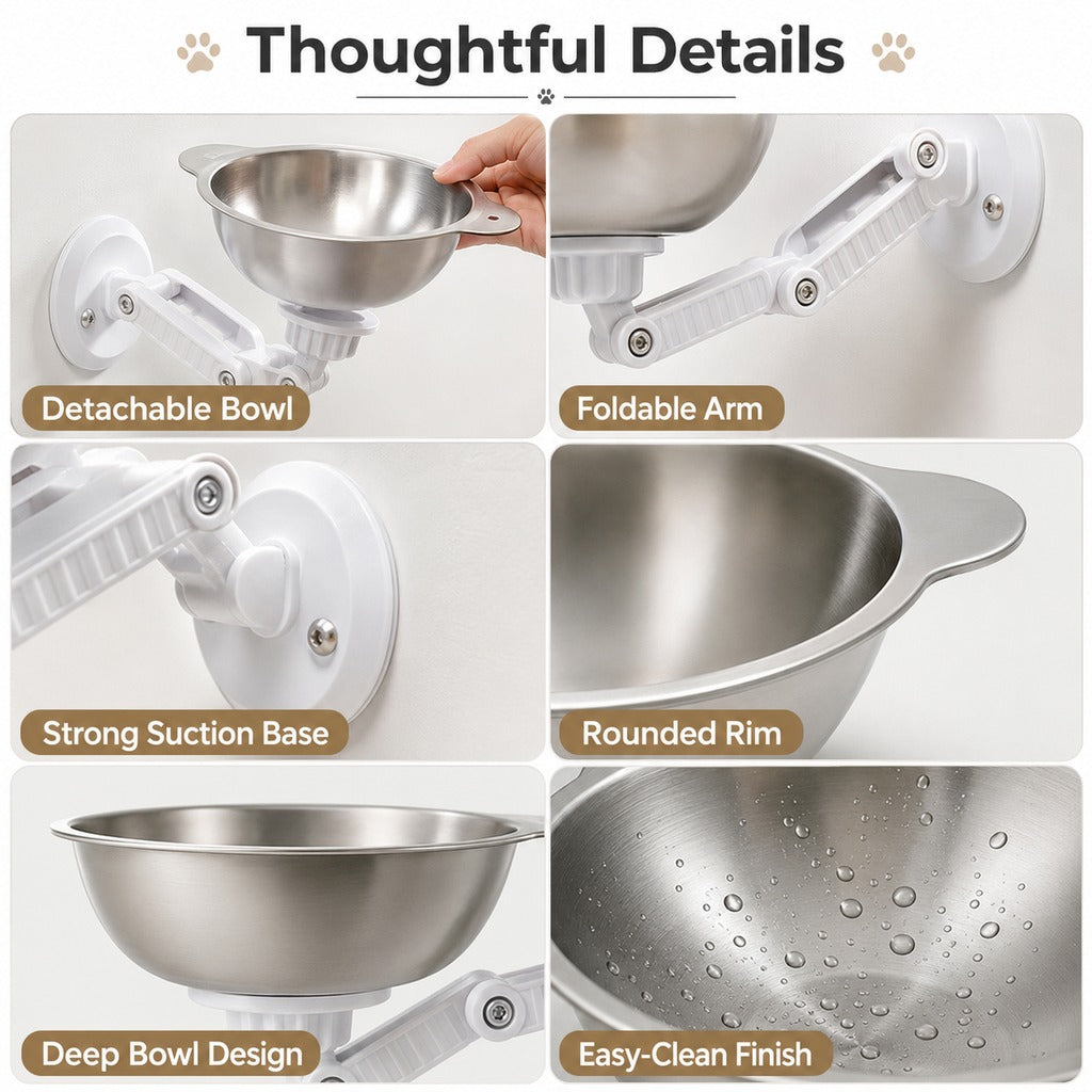 No-Drill Wall-Mounted Pet Bowl for Small Dogs & Cats | Elevated Feeding for Cleaner Floors
