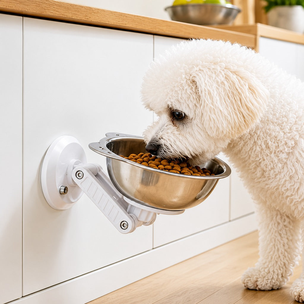 No-Drill Wall-Mounted Pet Bowl for Small Dogs & Cats | Elevated Feeding for Cleaner Floors