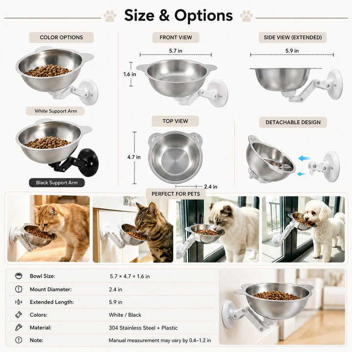 No-Drill Wall-Mounted Pet Bowl for Small Dogs & Cats | Elevated Feeding for Cleaner Floors