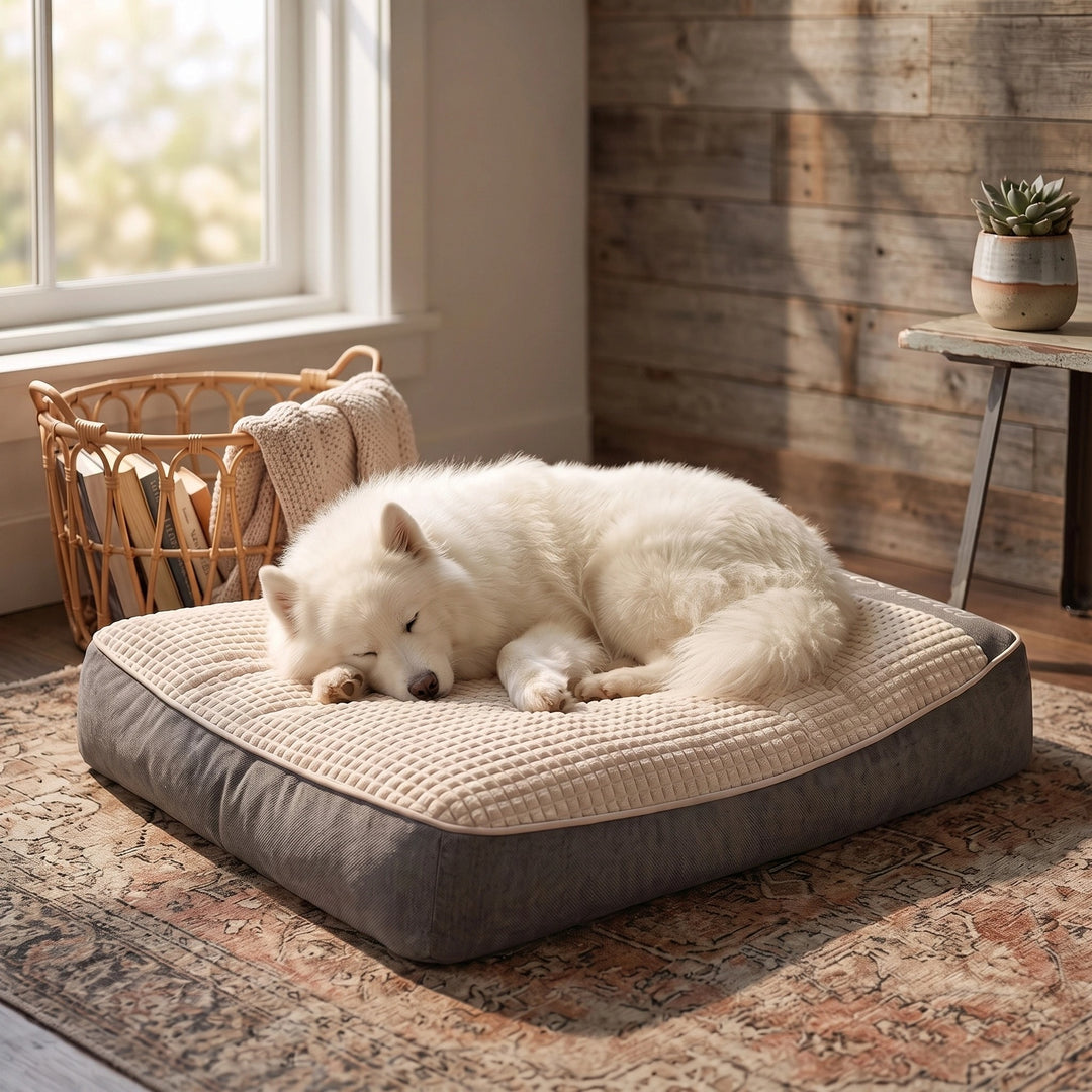 Washable Dog Cushion Bed with Raised Sides and Shredded Sponge Filling
