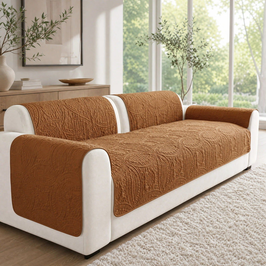 Water Repellent Quilted Sofa Cover with Non Slip Backing for Furniture Protection
