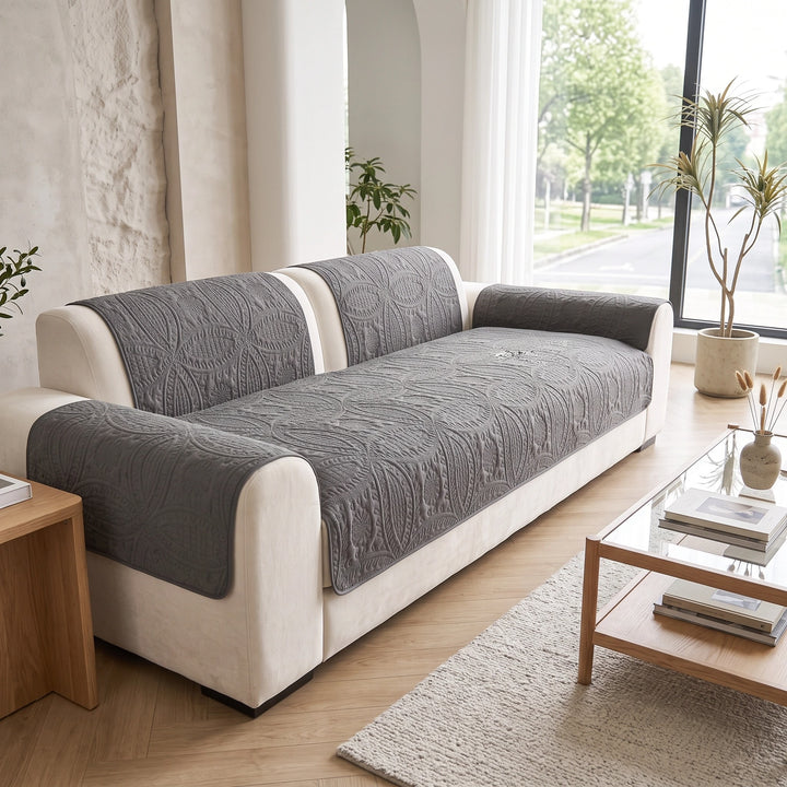 Water Repellent Quilted Sofa Cover with Non Slip Backing for Furniture Protection
