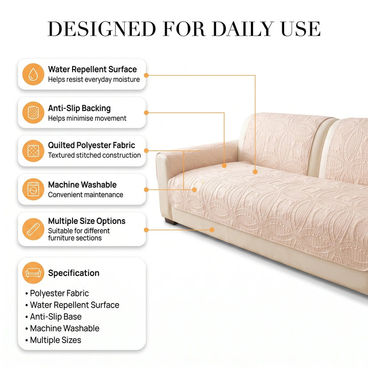 Water Repellent Quilted Sofa Cover with Non Slip Backing for Furniture Protection