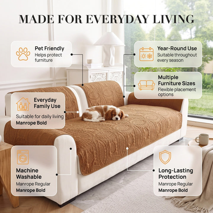 Water Repellent Quilted Sofa Cover with Non Slip Backing for Furniture Protection