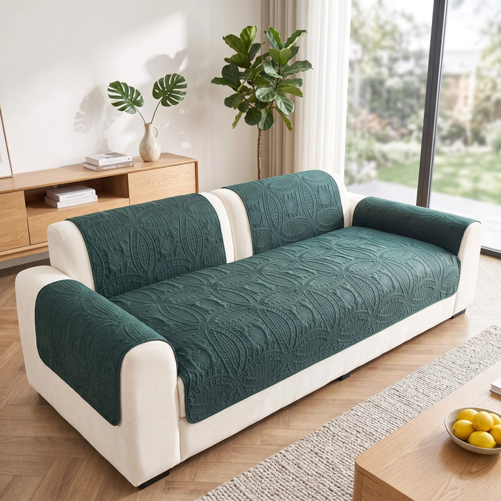 Water Repellent Quilted Sofa Cover with Non Slip Backing for Furniture Protection