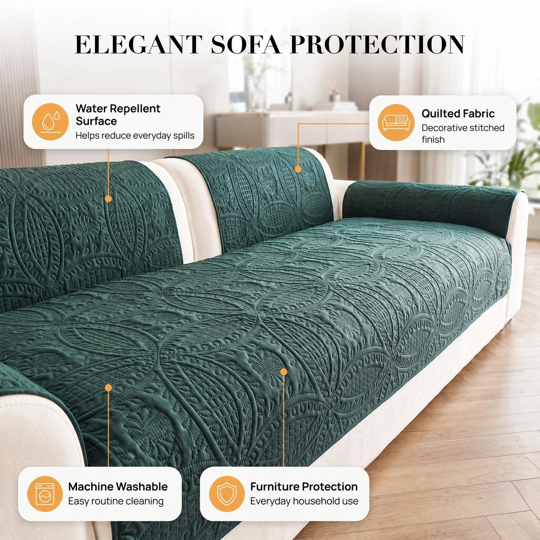 Water Repellent Quilted Sofa Cover with Non Slip Backing for Furniture Protection