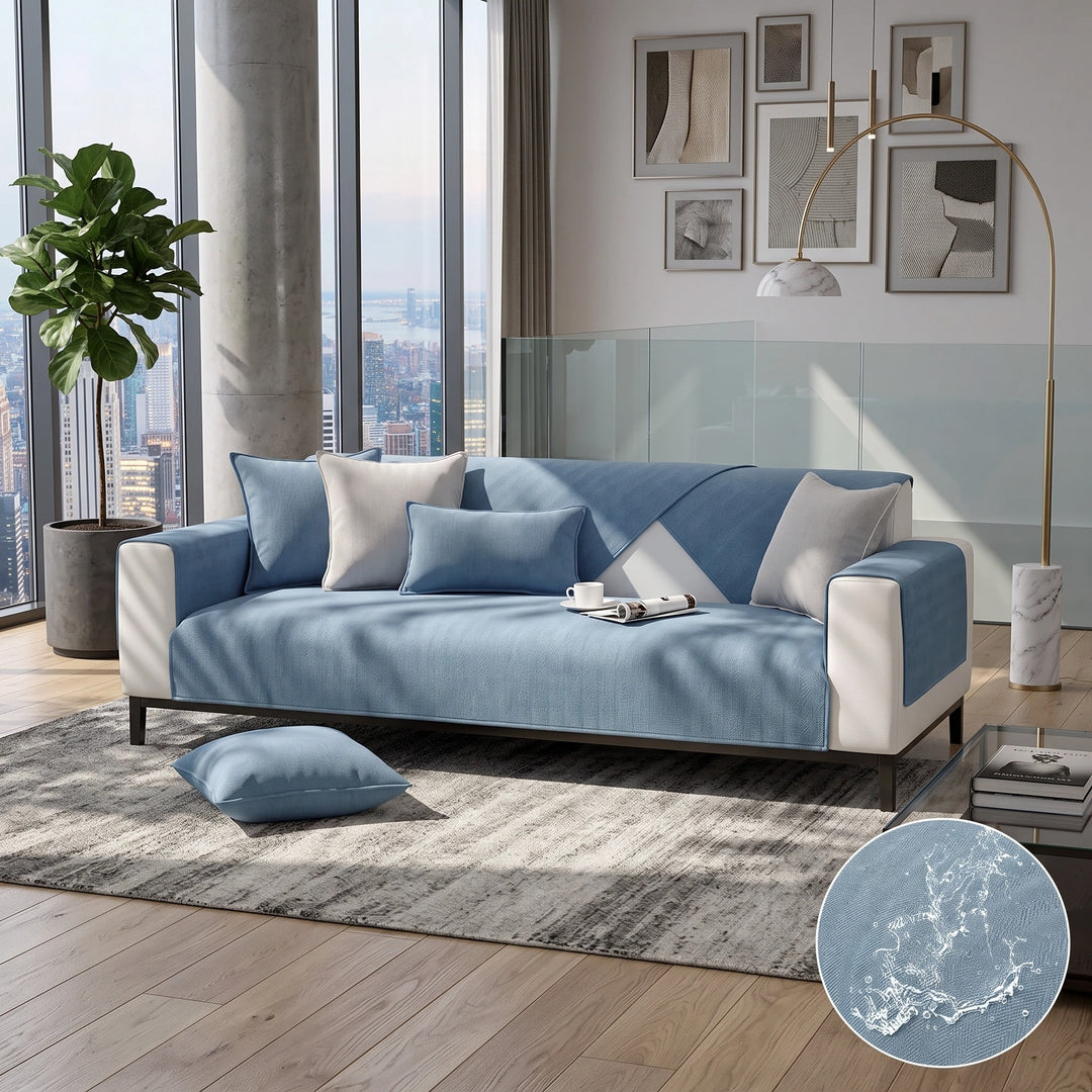 Water Resistant Chenille Sofa Cover with Non Slip Backing and Herringbone Pattern